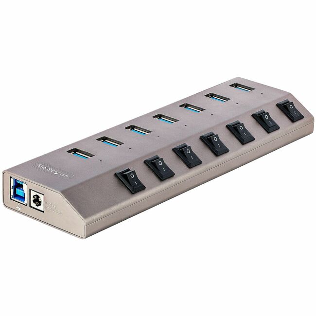 StarTech.com 7-Port Self-Powered USB-C Hub with Individual On-Off Switch, Desktop-Laptop USB-C to USB-A Hub, USB Type C Hub w-Power Supply