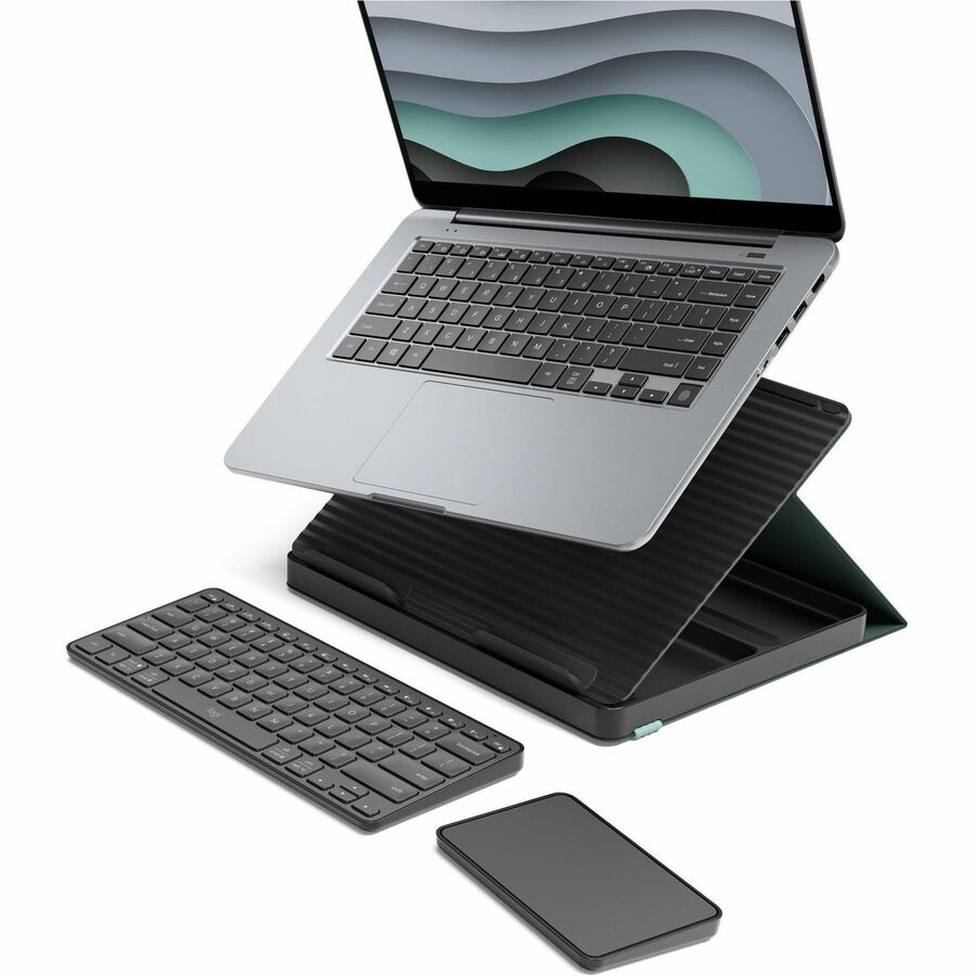 Logitech Casa Pop-Up Desk Work From Home Kit with Laptop Stand, Wireless Keyboard & Touchpad, Bluetooth, USB C Charging, for Laptop/MacBook (10" to 17") - Windows, macOS, ChromeOS, Classic Chic (Green/Graphite)