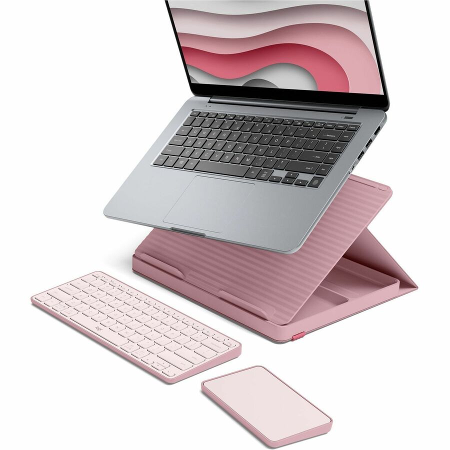 Logitech Casa Pop-Up Desk Work From Home Kit with Laptop Stand, Wireless Keyboard & Touchpad, Bluetooth, USB C Charging, for Laptop/MacBook (10" to 17") - Windows, macOS, ChromeOS, Bohemian Blush (Rose)
