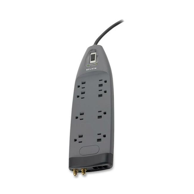 Belkin 8-Outlet 3240 Joules SurgeMaster Protector - 8 Receptacle(s) - 3550 J - 125 V AC Input - Cable Modem-DSL-Fax-Phone, Coaxial Cable Line