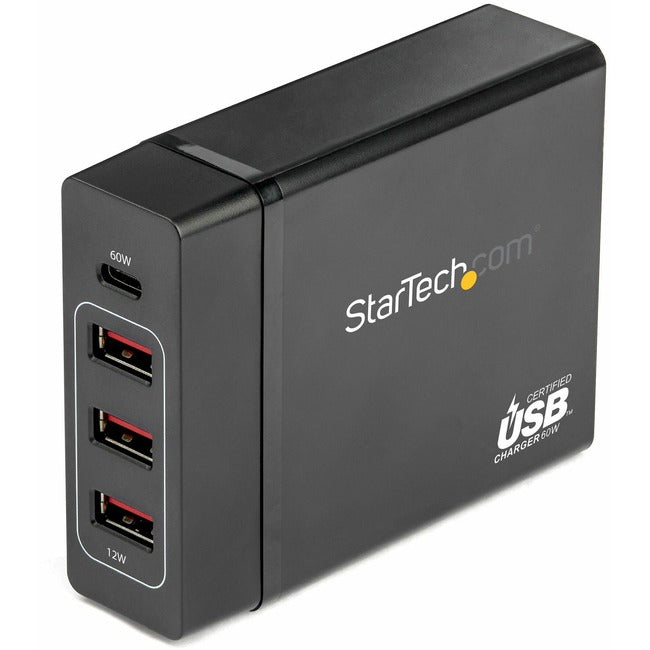 StarTech.com USB C Laptop Charger, 60W PD 3.0, 3x USB-A, Universal Compact USB Type-C Desktop Charger-Power Adapter, USB IF-ETL Certified