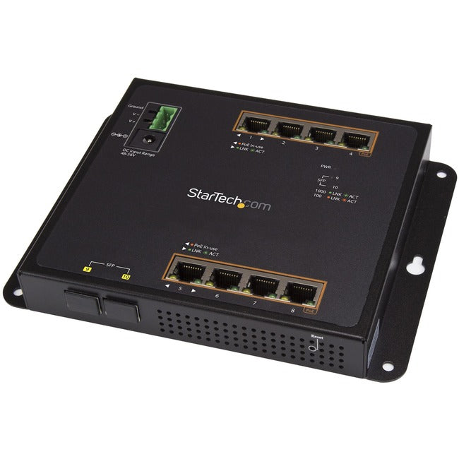 StarTech.com Industrial 8 Port Gigabit PoE+ Switch w/2 SFP MSA Slots 30W Layer/L2 Switch Managed Ethernet Network Switch IP-30/-40C to 75C