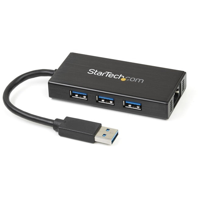StarTech.com 3 Port Portable USB 3.0 Hub with Gigabit Ethernet Adapter NIC - Aluminum w- Cable