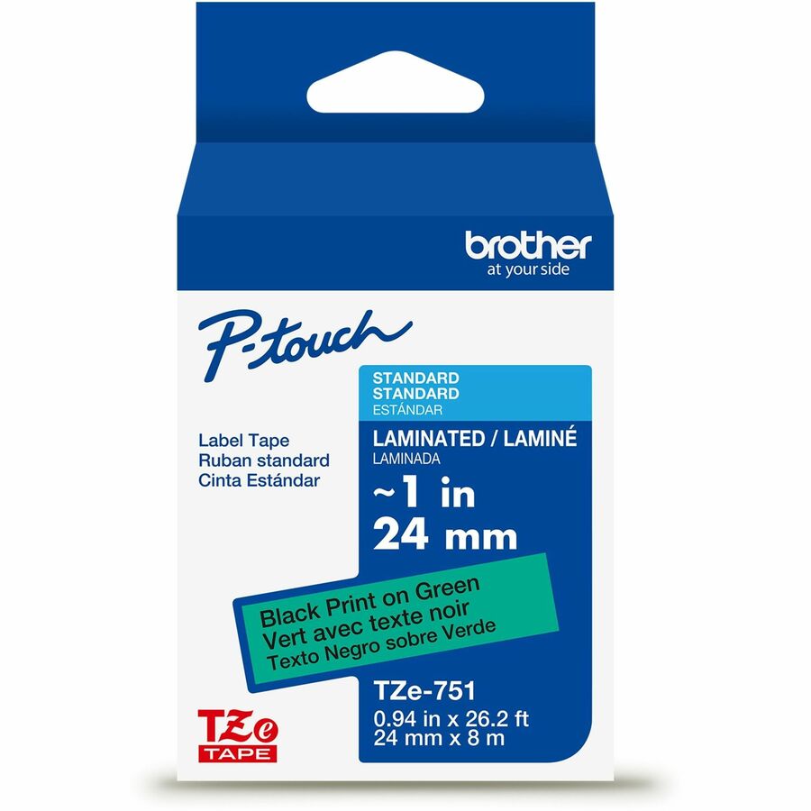 Brother Genuine P-touch TZe751 BK on GRN Label Tape, Laminated, 24mmX8m