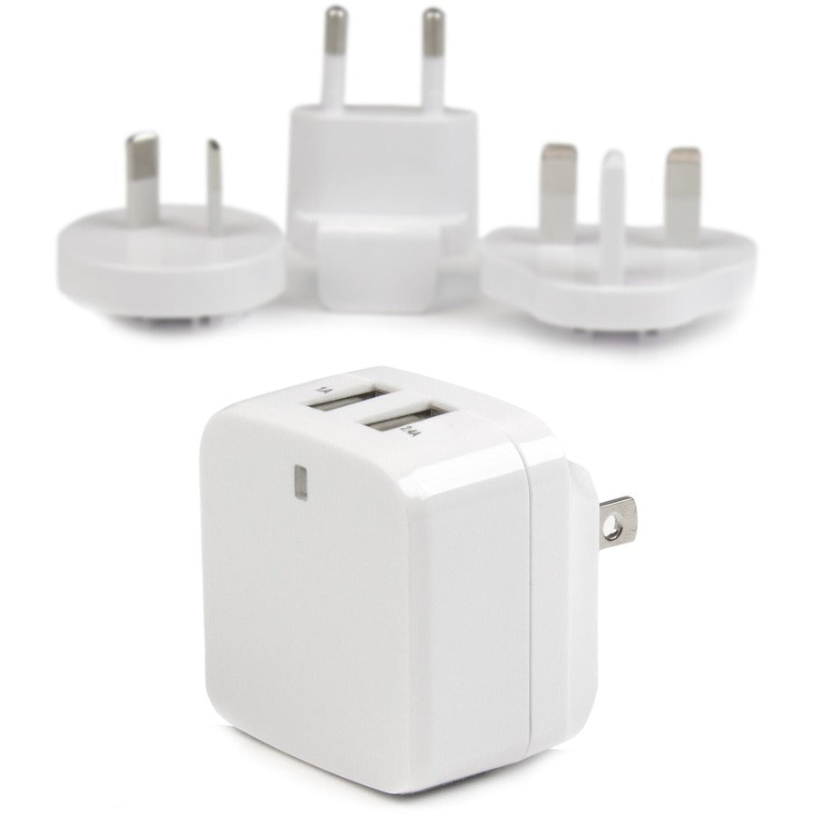 StarTech.com Travel USB Wall Charger â€" 2 Port â€" White â€" Universal Travel Adapter â€" International Power Adapter â€" USB Charger