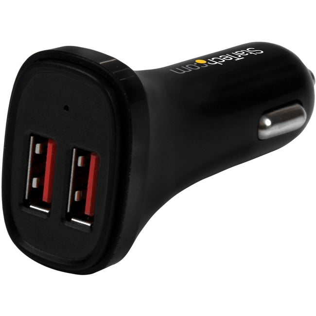 StarTech.com Dual Port USB Car Charger - Black - High Power 24W-4.8A - 2 port USB Car Charger - Charge two tablets at once