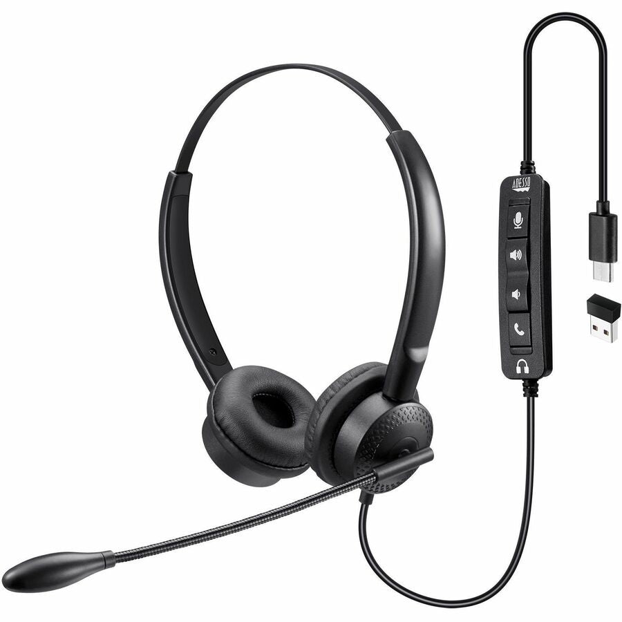 Adesso Headset with Push to talk, Volume +/-, Answer/End Call Controls
