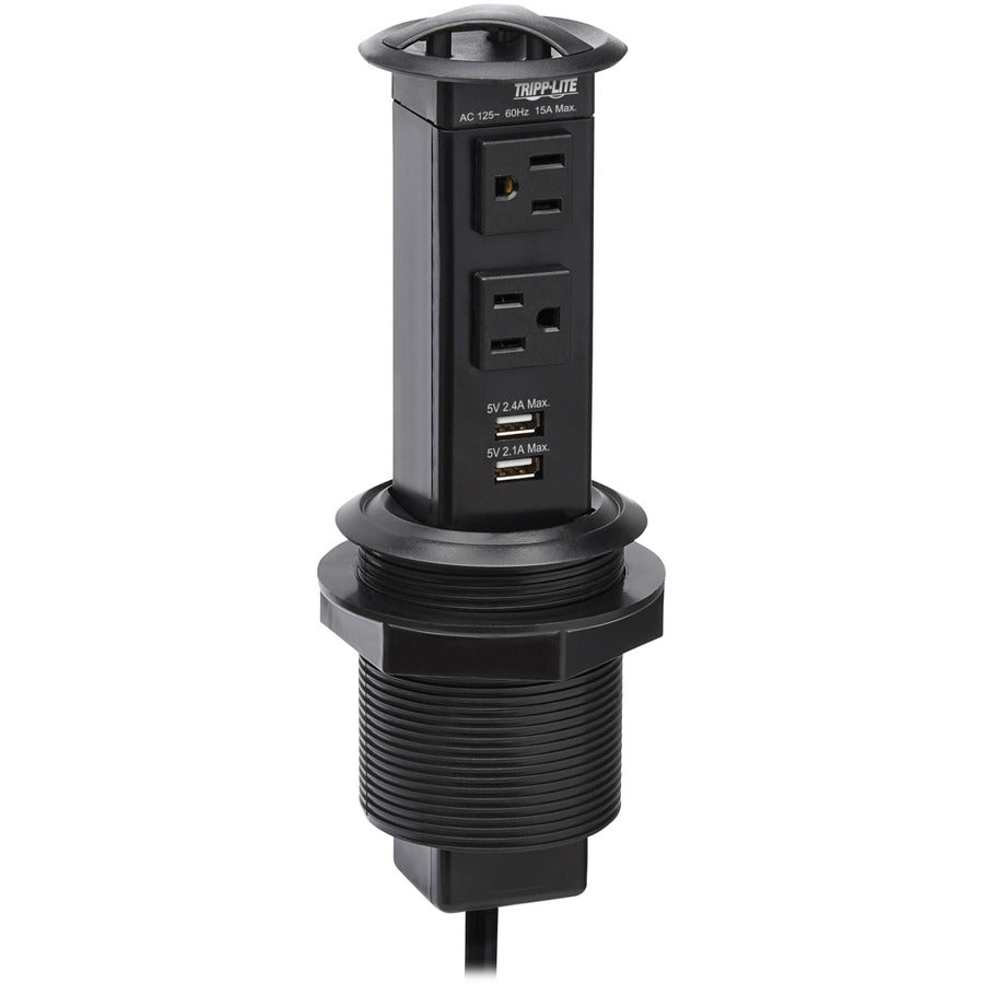 Tripp Lite by Eaton Power It! 2-Outlet Pop-Up Power and Charging Dock - 2x USB-A, 6 ft. Cord, Antimicrobial Protection, Black